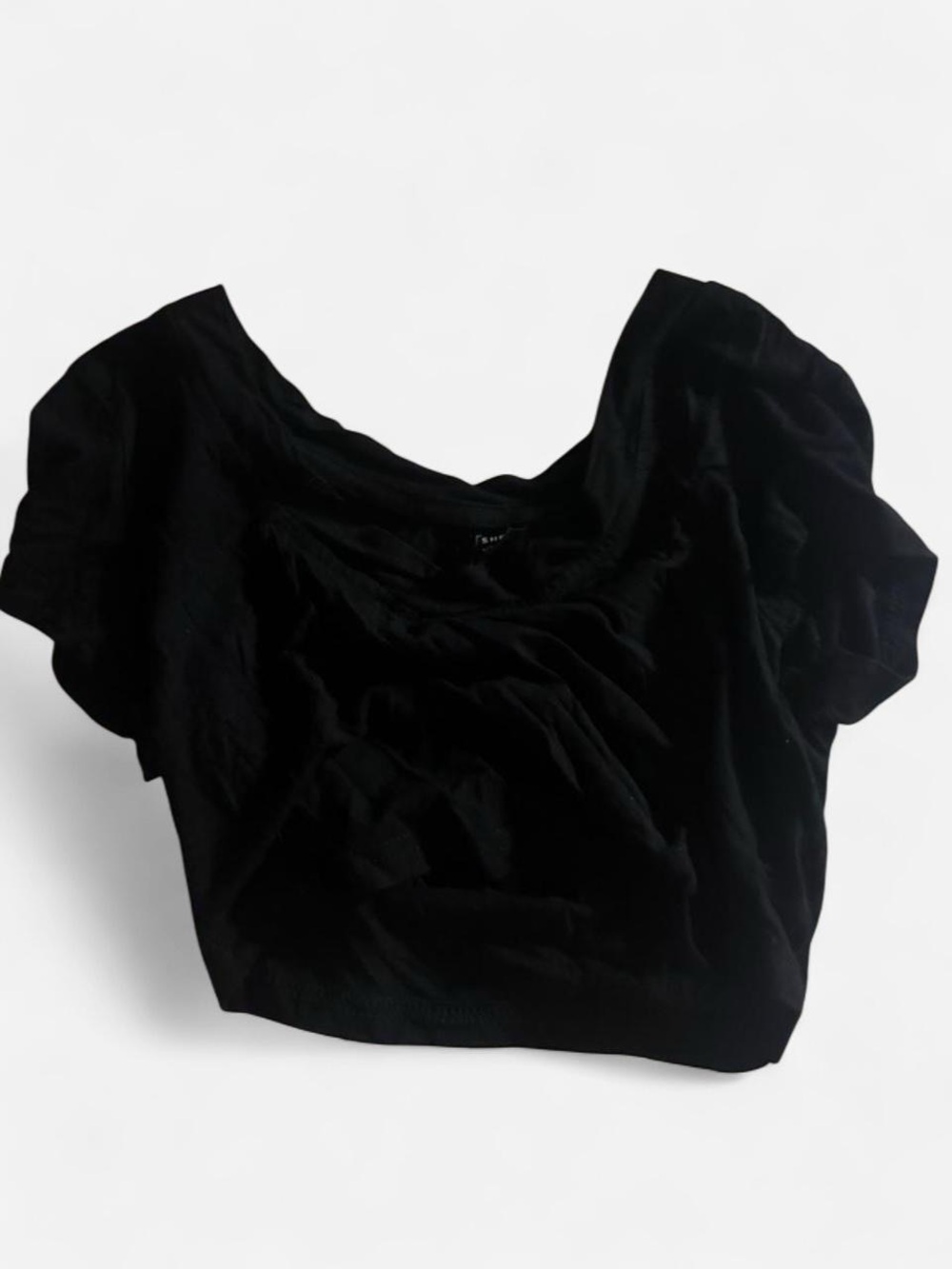 Black Cropped Short Crop Sleeve Top - Women's Essential